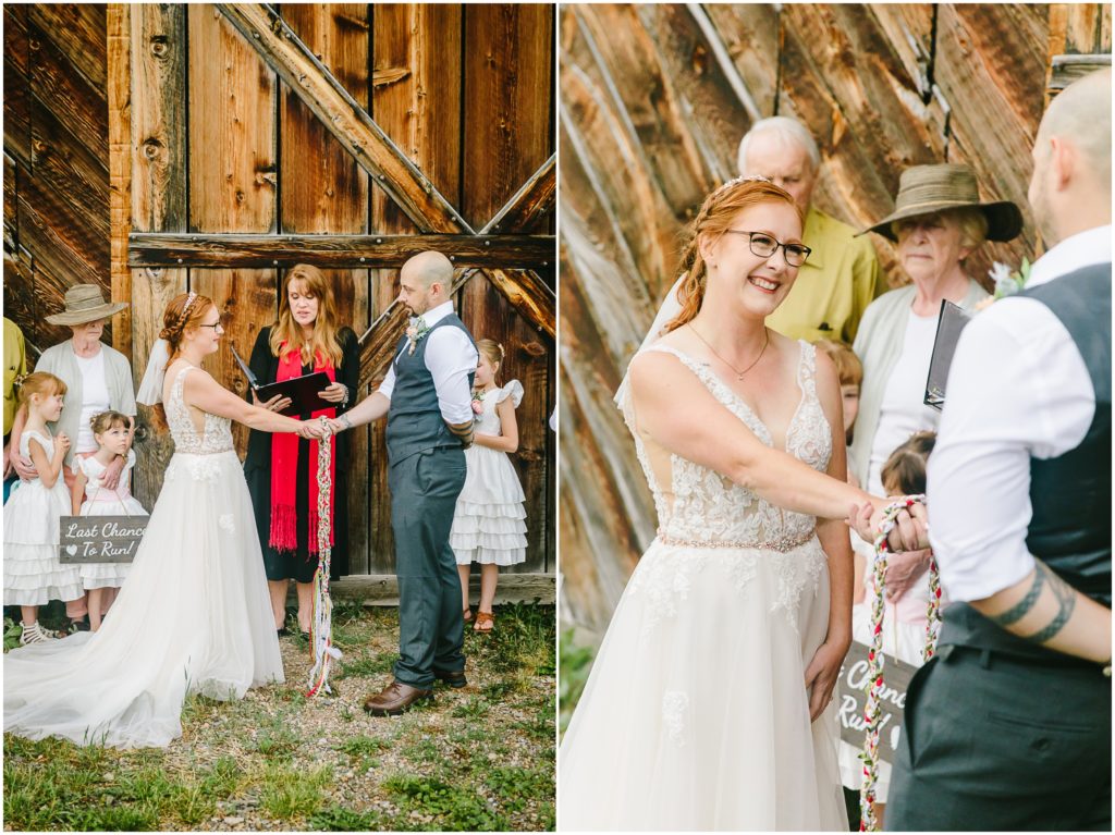 Jackson Hole cabin wedding rainy handfasting ceremony