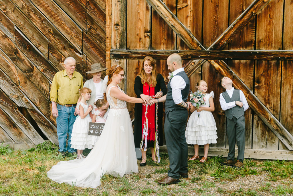 Jackson Hole cabin rainy wedding spring handfasting ceremony