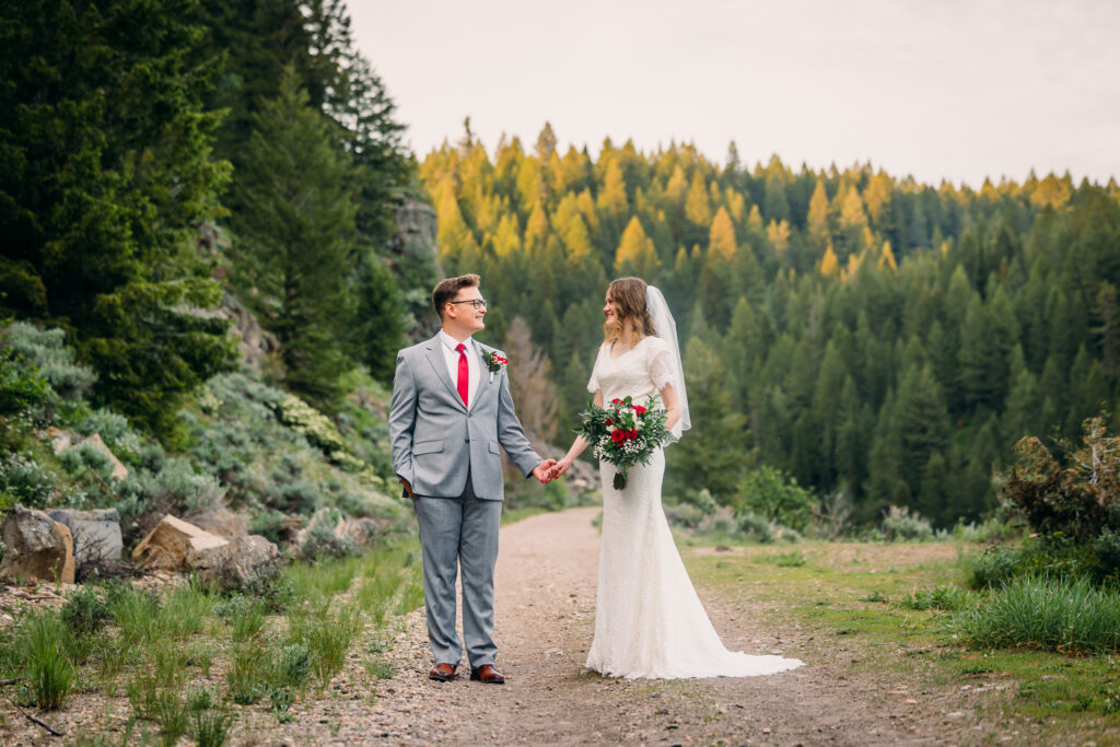 Idaho Falls Wedding Elopement Photographer summer mountain sunset with lace gowns from Margene's