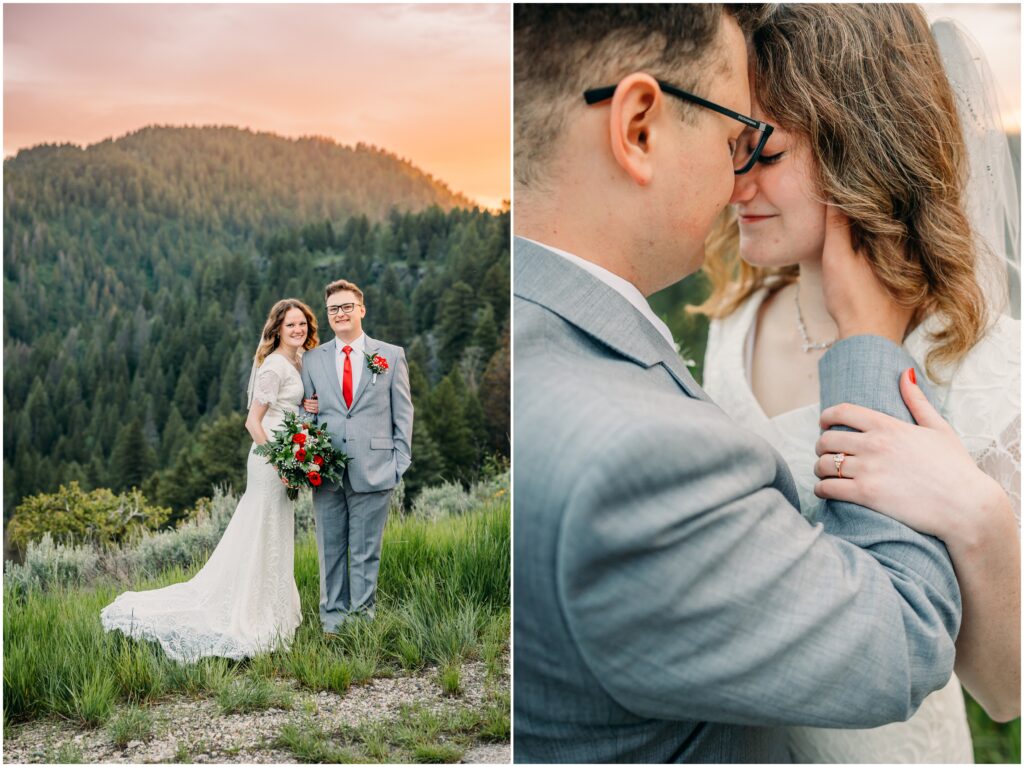 Upper Mesa Falls Wedding photography bride and groom red roses