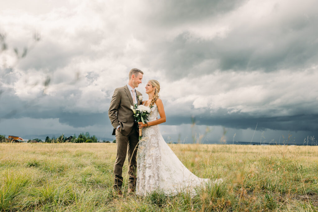 Eloping in Driggs Idaho with the Grand Teton in the background bride and groom western chic wedding inspiration