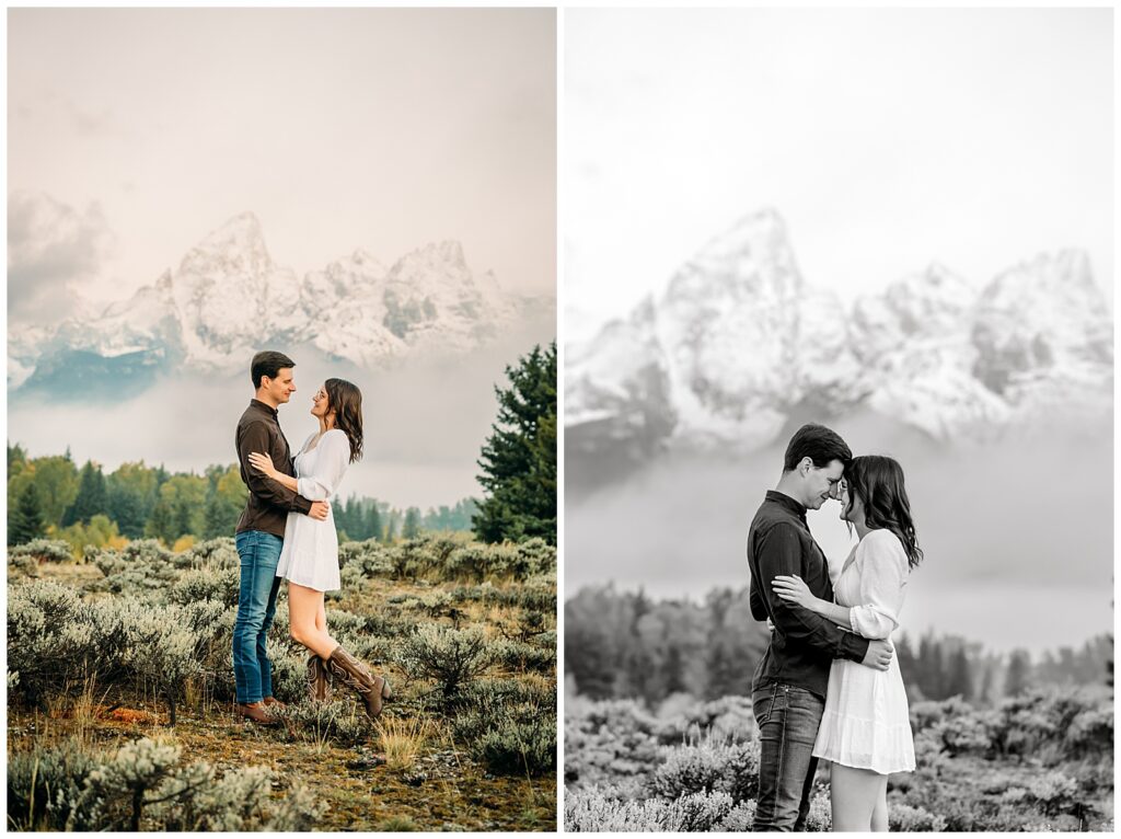 Mountain Jackson Hole Wyoming engaged couple newly proposed to