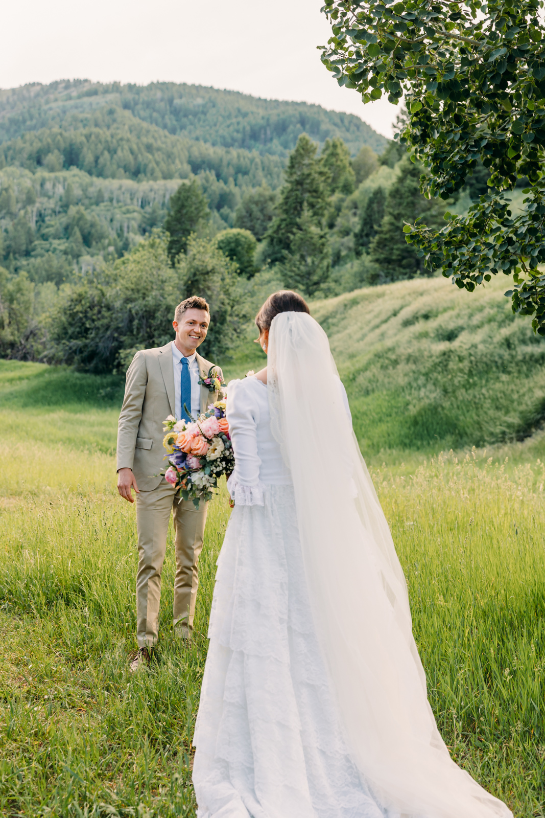 First look on wedding day at Swan Valley Idaho Rainey Creek Estate