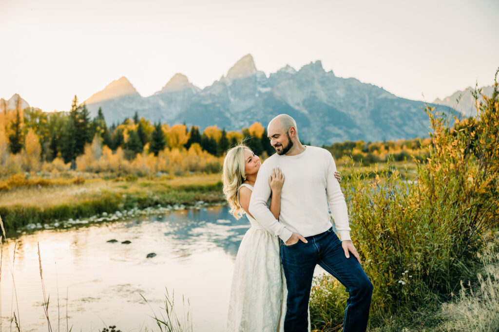 Grand Teton Engagement Schwabacher's Landing fall formal posing