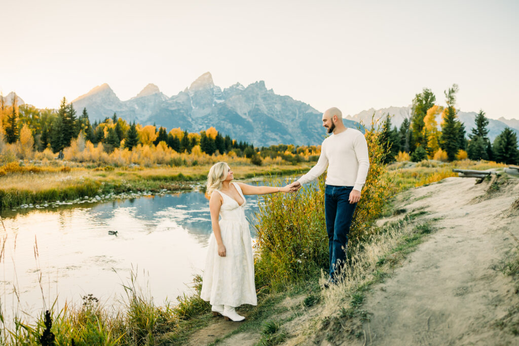 Grand Teton Engagement Schwabacher's Landing fall formal posing