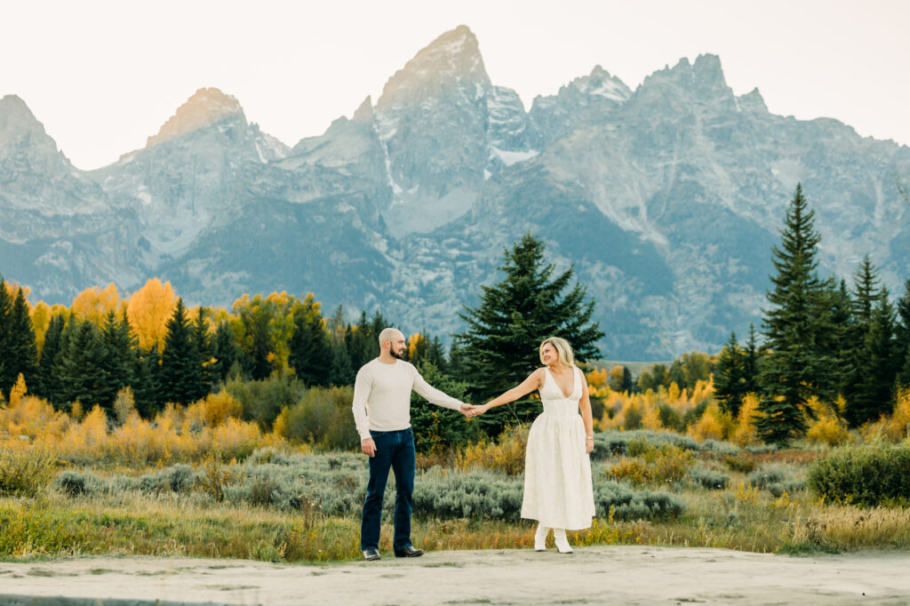 Grand Teton Engagement Schwabacher's Landing fall formal posing