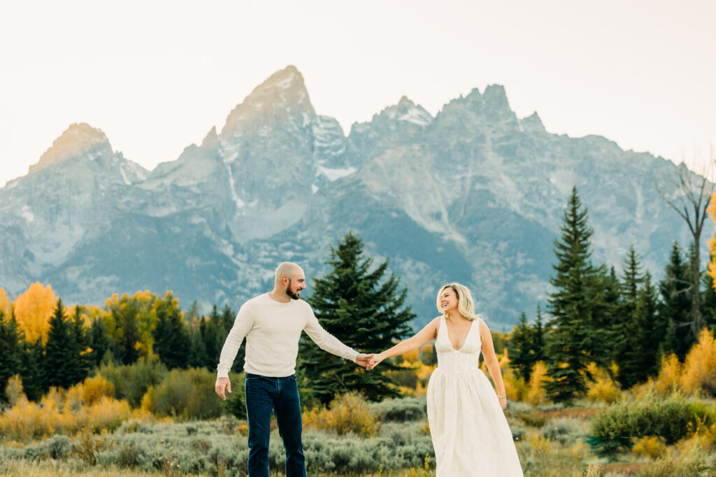 Grand Teton Engagement Schwabacher's Landing fall formal posing