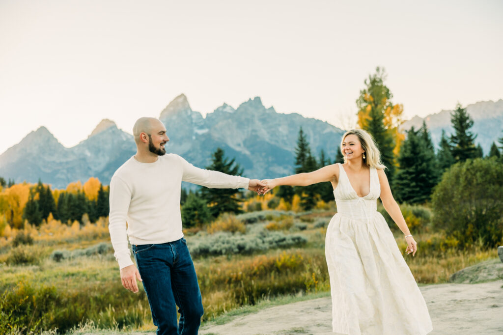 Grand Teton Engagement Schwabacher's Landing fall formal posing