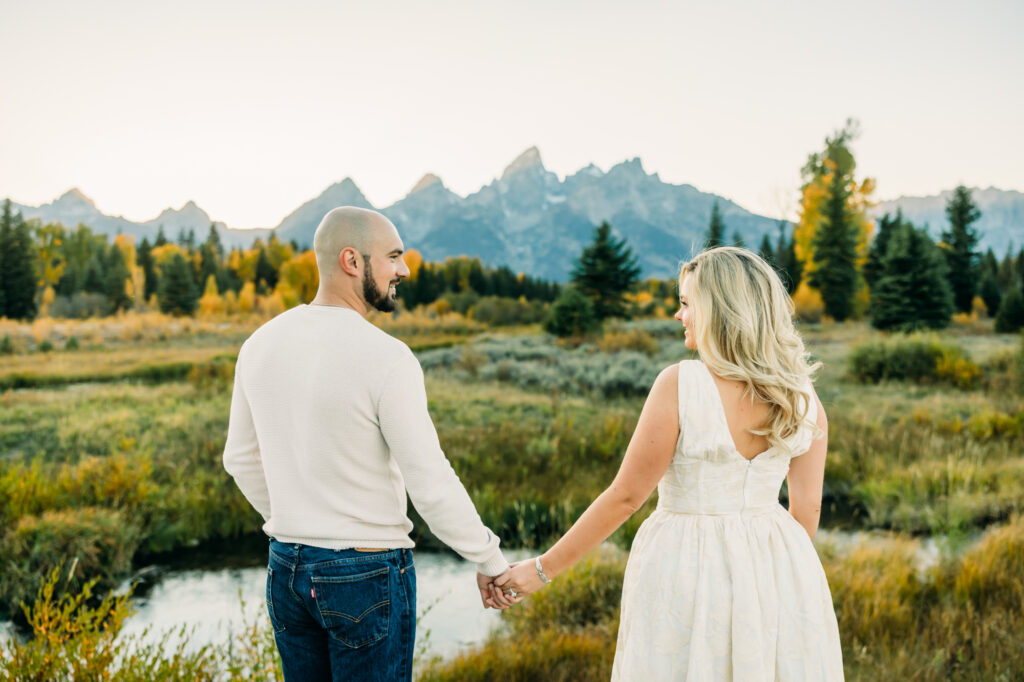 Grand Teton Engagement Schwabacher's Landing fall formal posing