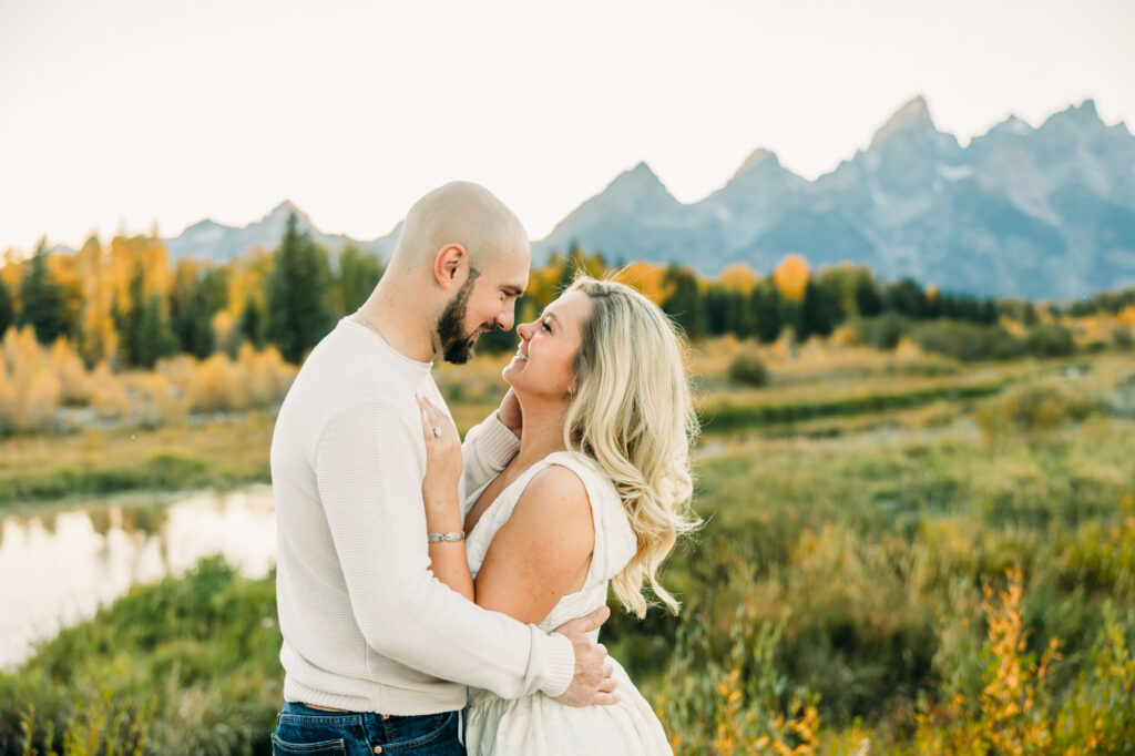 Grand Teton Engagement Schwabacher's Landing fall formal posing