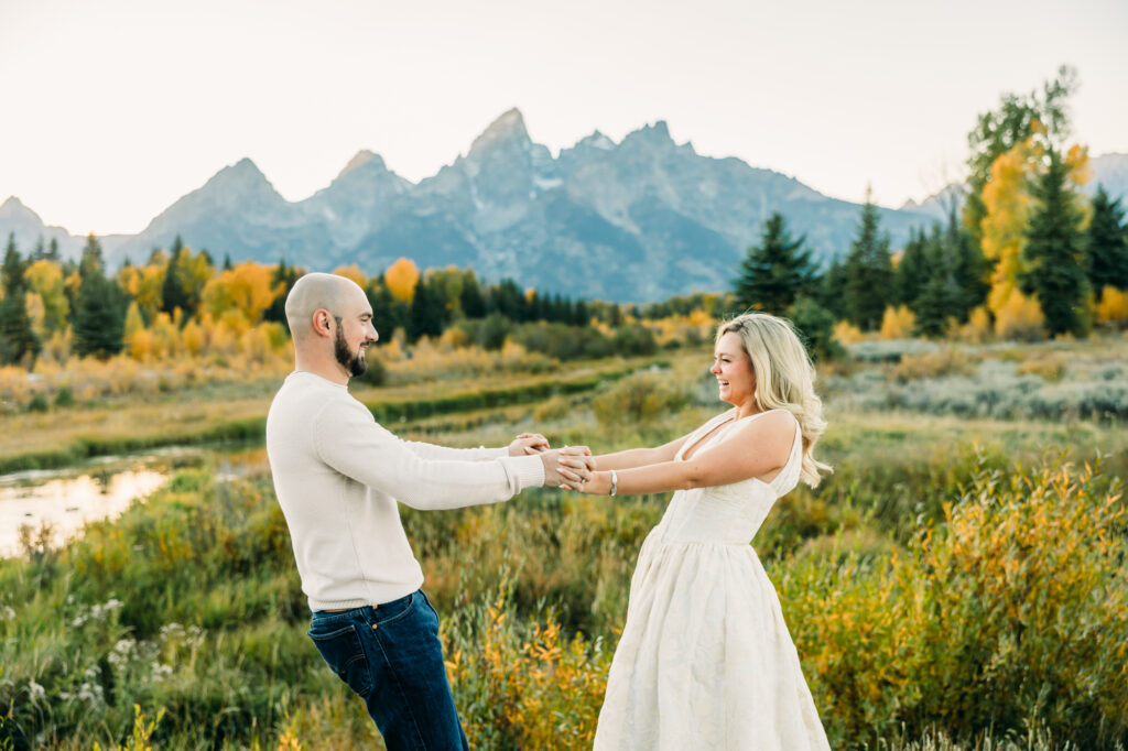 Grand Teton Engagement Schwabacher's Landing fall formal posing