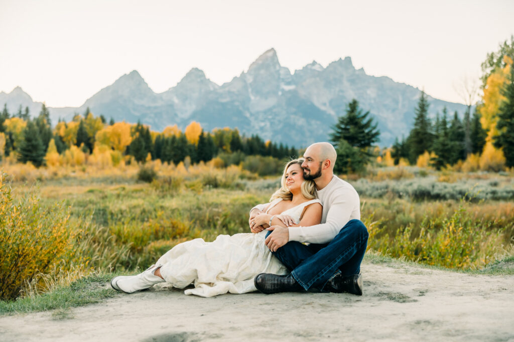 Grand Teton Engagement Schwabacher's Landing fall formal posing