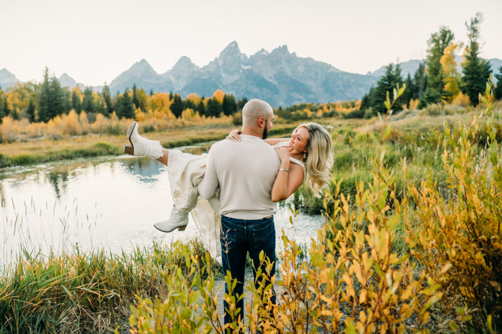 Mormon Row white dress photography bride and groom