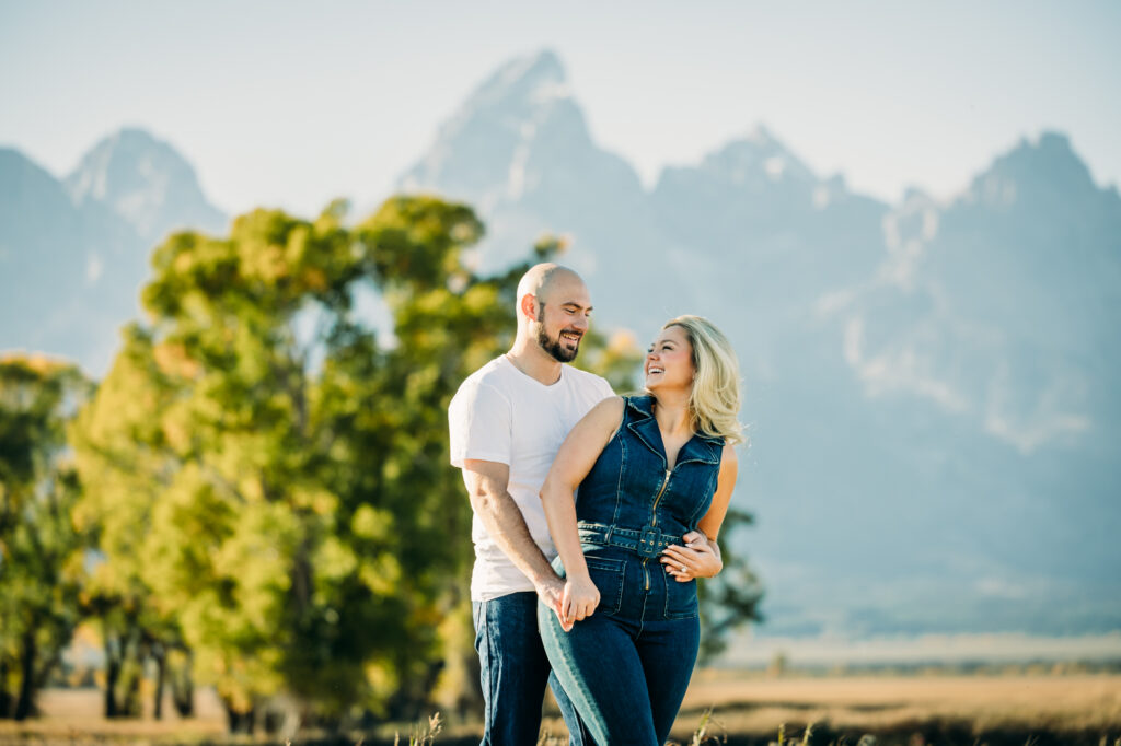 Mormon Row white dress photography bride and groom