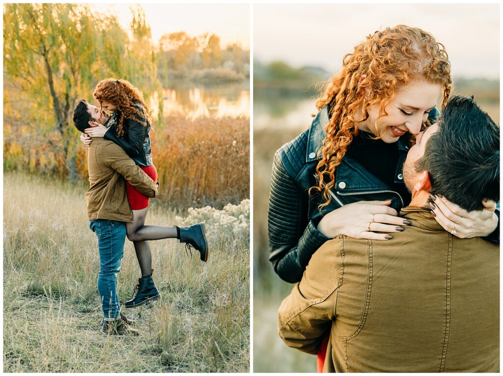 Rich and romantic fall idaho falls engagement photo session downtown