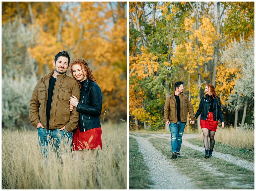 Rich and romantic fall idaho falls engagement photo session downtown