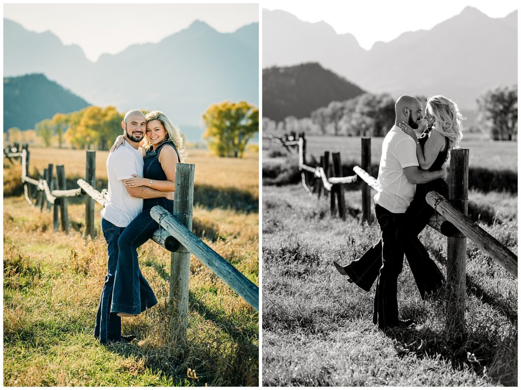 Couple posing for engagement photos in Grand Teton National Park