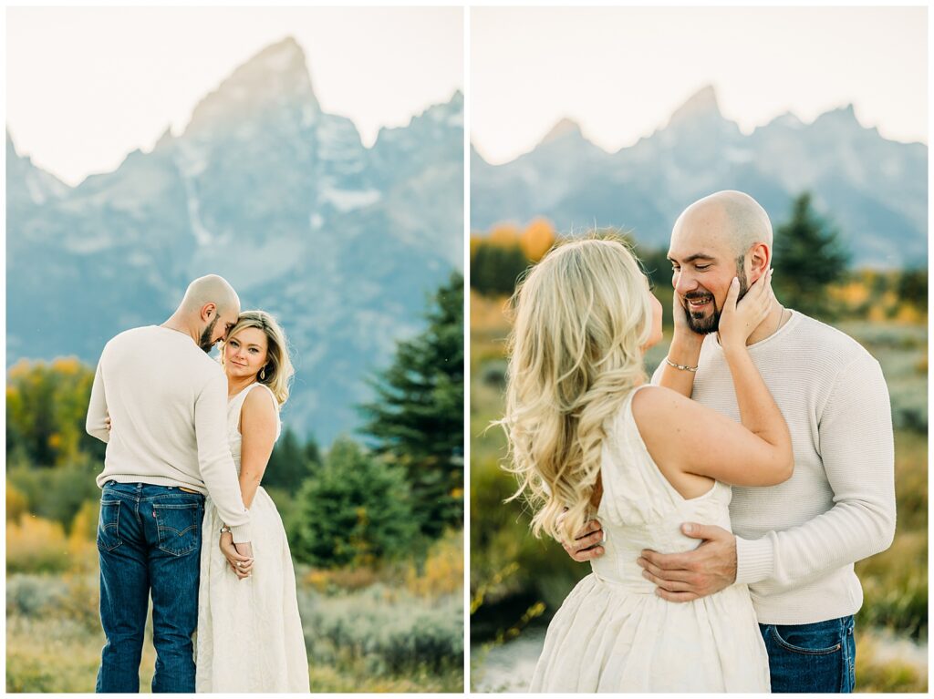 Mormon Row white dress photography bride and groom