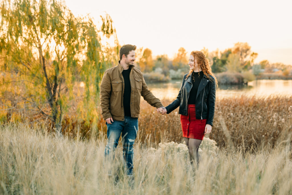Rich and romantic fall idaho falls engagement photo session downtown
