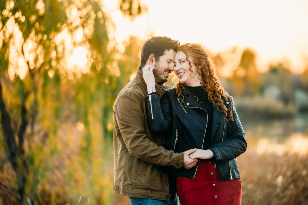 Rich and romantic fall idaho falls engagement photo session downtown