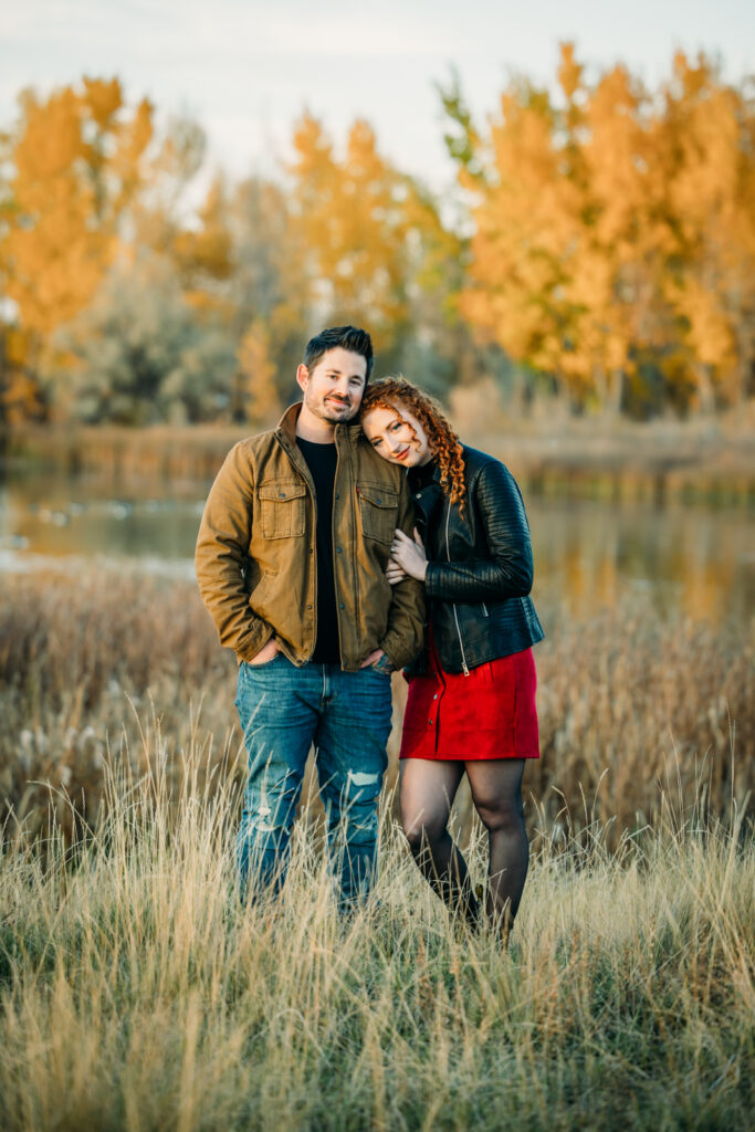 Rich and romantic fall idaho falls engagement photo session downtown