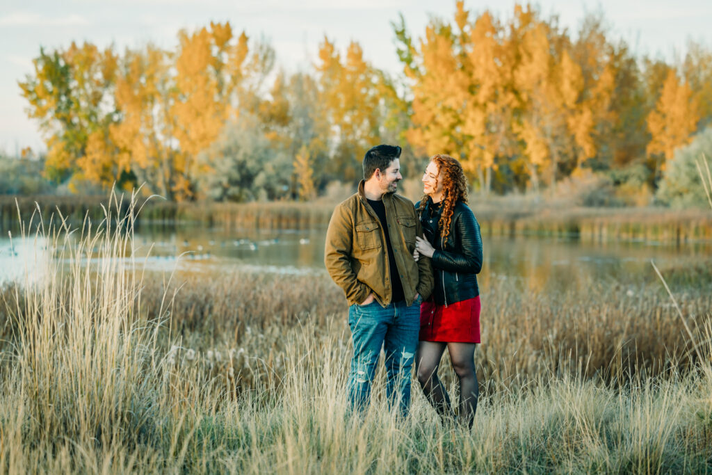 Rich and romantic fall idaho falls engagement photo session downtown