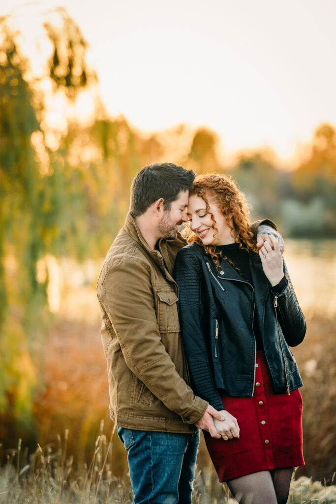 Rich and romantic fall idaho falls engagement photo session downtown