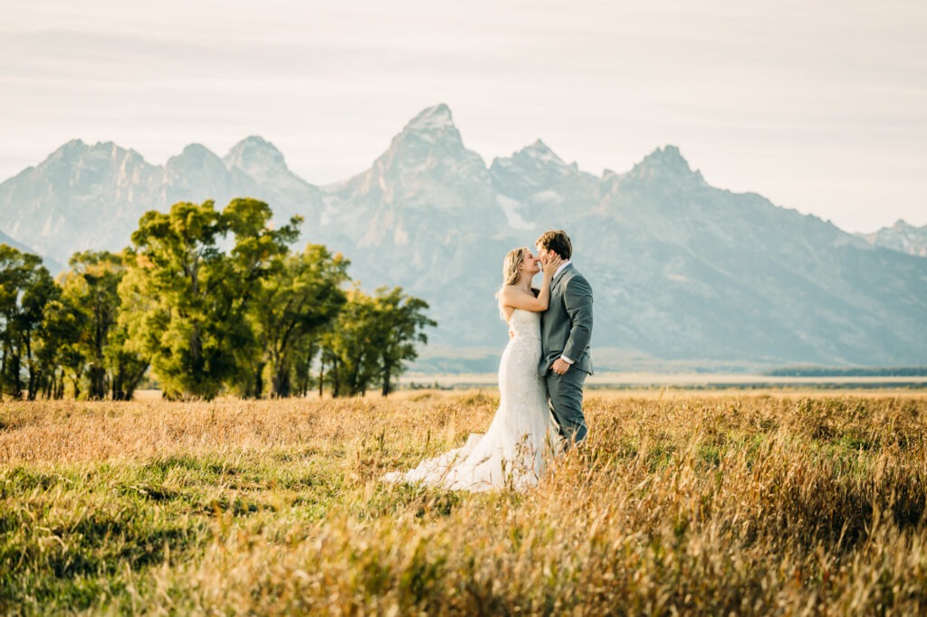 bride and groom portraits in Grand Teton National Park mormon row eloping summer