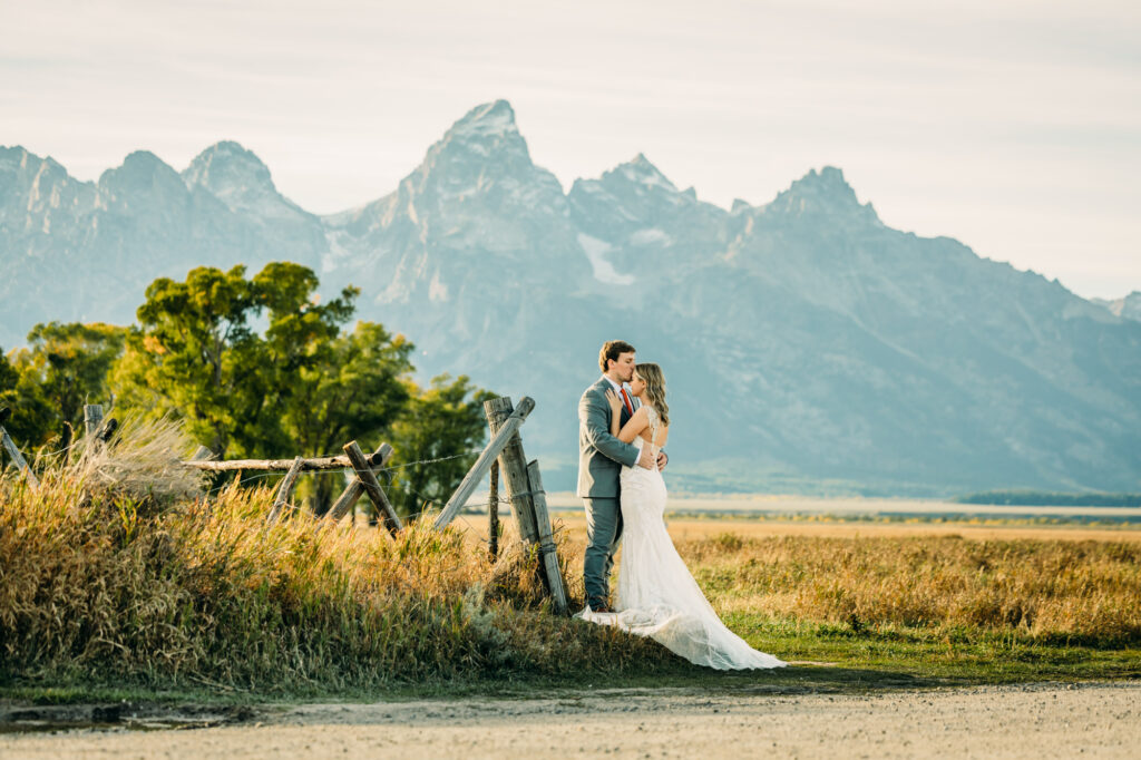 bride and groom portraits in Grand Teton National Park mormon row eloping summer