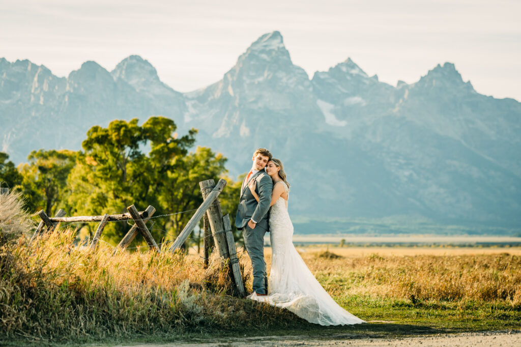 bride and groom portraits in Grand Teton National Park mormon row eloping summer