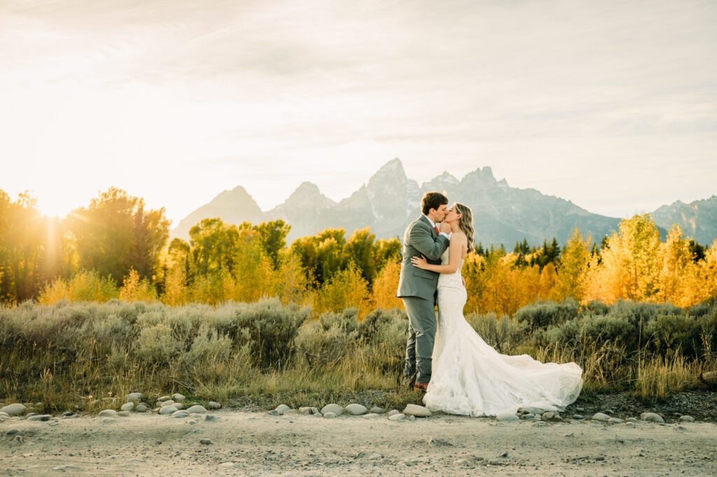 Schwabacher's Landing bride and groom portraits in Grand Teton National Park