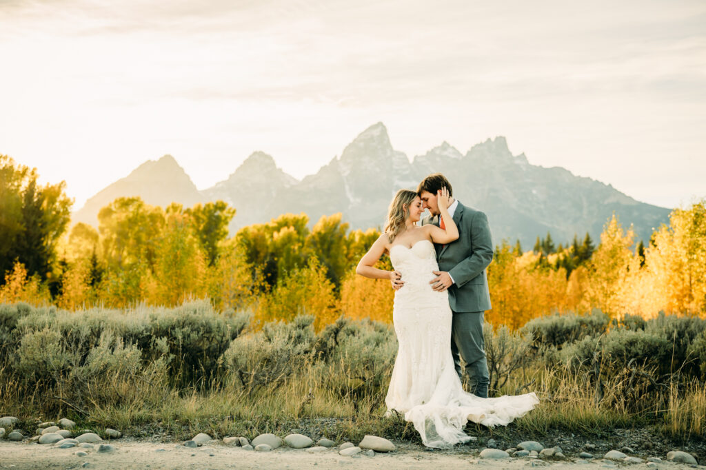 Schwabacher's Landing bride and groom portraits in Grand Teton National Park