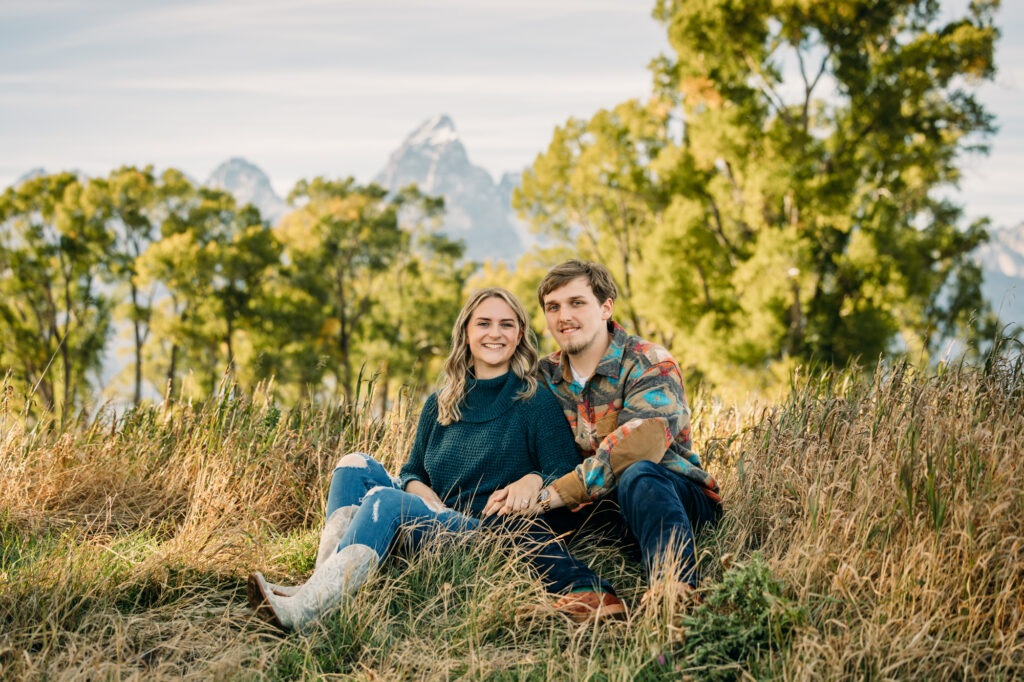 Mormon Row couple portraits engagements June tall grass T.A. Moulton Barn Grand Teton National park