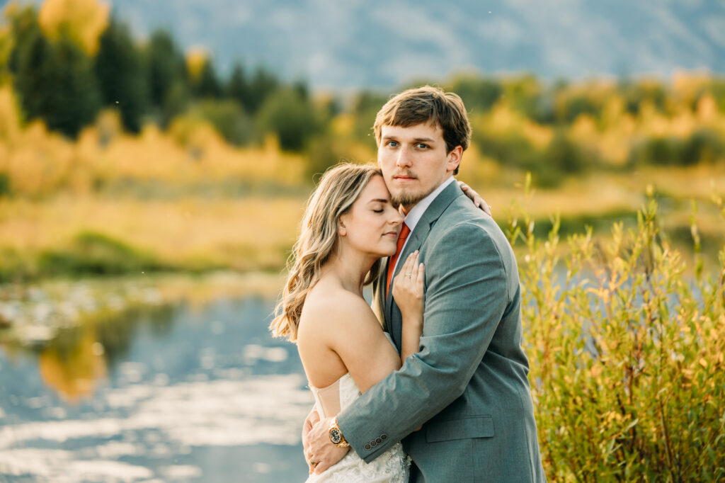 Schwabacher's Landing bride and groom portraits in Grand Teton National Park