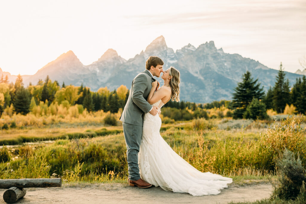 Schwabacher's Landing bride and groom portraits in Grand Teton National Park