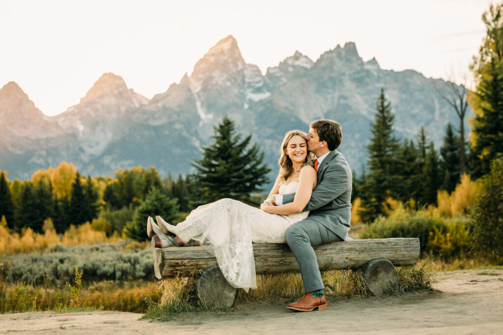 Schwabacher's Landing bride and groom portraits in Grand Teton National Park