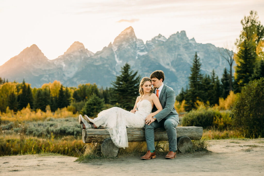 Schwabacher's Landing bride and groom portraits in Grand Teton National Park
