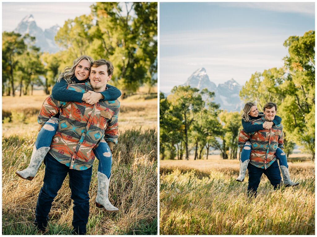 Mormon Row couple portraits engagements June tall grass T.A. Moulton Barn Grand Teton National park