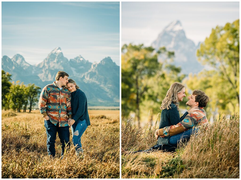Mormon Row couple portraits engagements June tall grass T.A. Moulton Barn Grand Teton National park