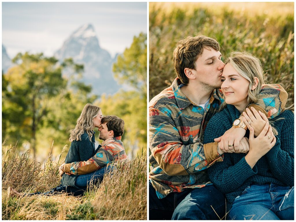 Mormon Row couple portraits engagements June tall grass T.A. Moulton Barn Grand Teton National park