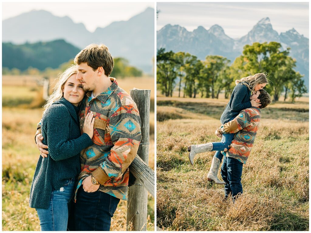 Mormon Row couple portraits engagements June tall grass T.A. Moulton Barn Grand Teton National park