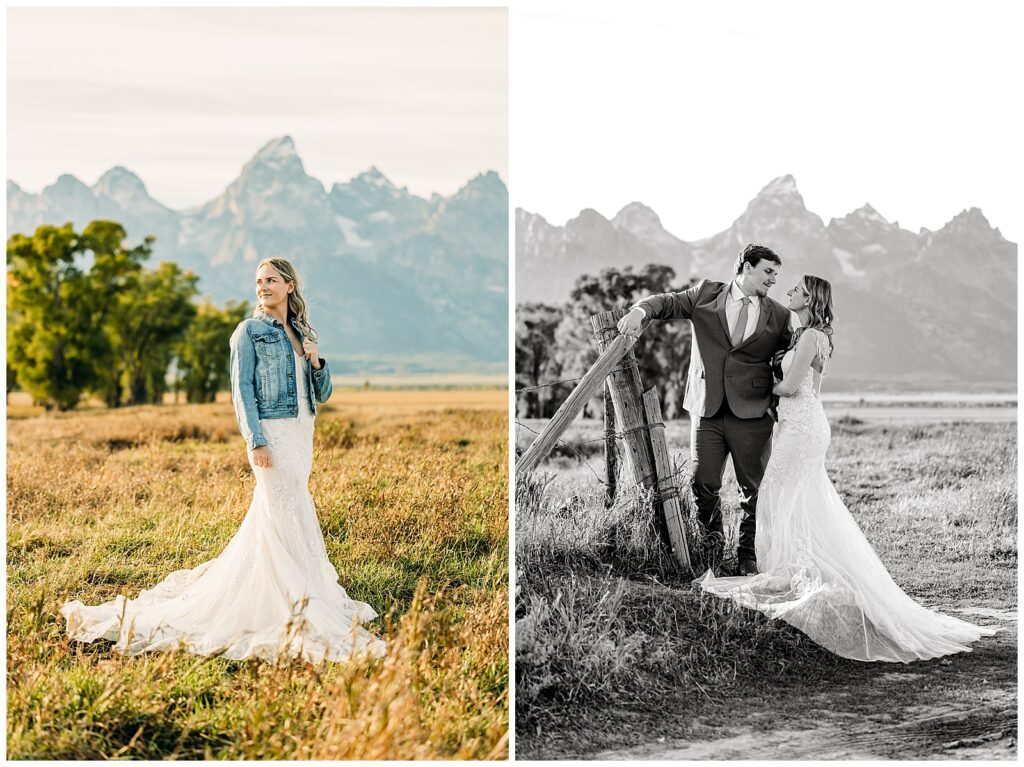 bride and groom portraits in Grand Teton National Park mormon row eloping summer