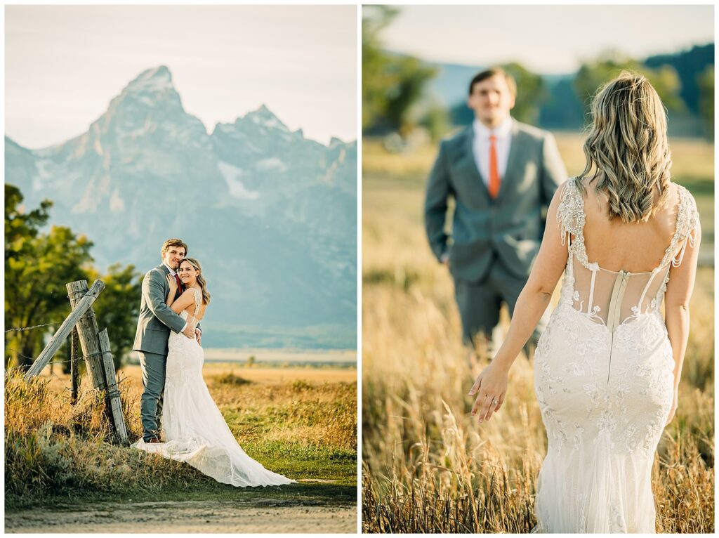 bride and groom portraits in Grand Teton National Park mormon row eloping summer