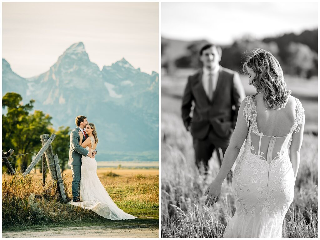 bride and groom portraits in Grand Teton National Park mormon row eloping summer