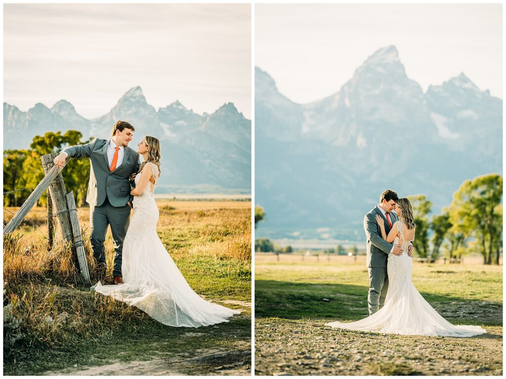 bride and groom portraits in Grand Teton National Park mormon row eloping summer
