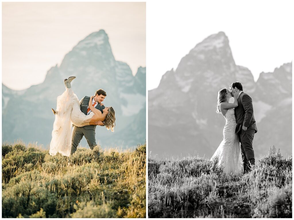 Mormon Row elopement bride and groom in Grand Teton National Park