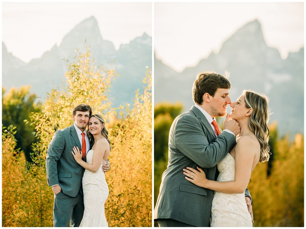 Schwabacher's Landing bride and groom portraits in Grand Teton National Park