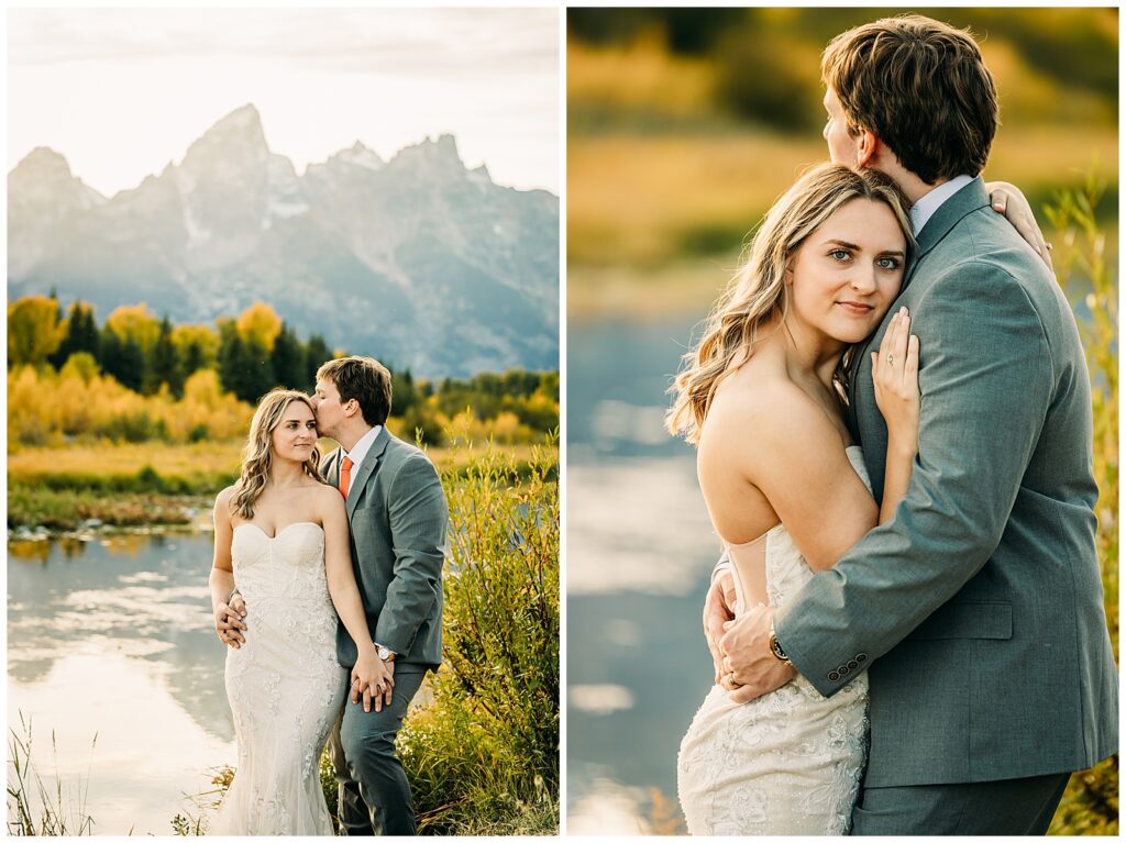 Schwabacher's Landing bride and groom portraits in Grand Teton National Park