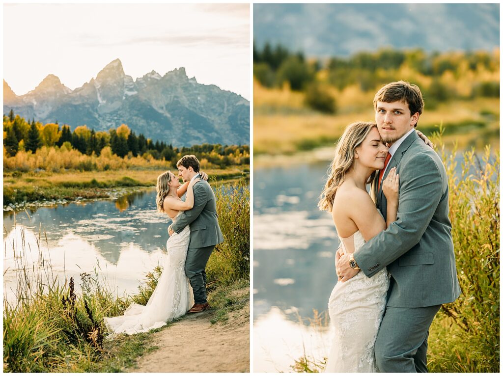 Schwabacher's Landing bride and groom portraits in Grand Teton National Park