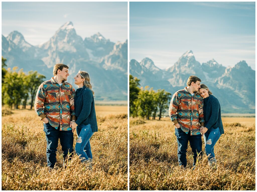 Mormon Row couple portraits engagements June tall grass T.A. Moulton Barn Grand Teton National park